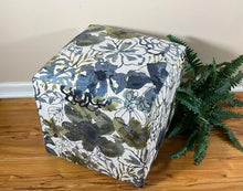 Load image into Gallery viewer, Ottoman Cube with Blue Flower design 17x17x17
