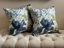 Load image into Gallery viewer, Headrest Cover for recliners with Blue Flower design. By: Bittlemen Furniture