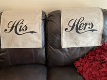 Load image into Gallery viewer, Headrest Covers Set for Furniture with Imprint, "His & Hers" Inspirational Words.