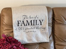 Load image into Gallery viewer, Headrest Cover for Furniture, with "Our Family" Digitally Imprinted