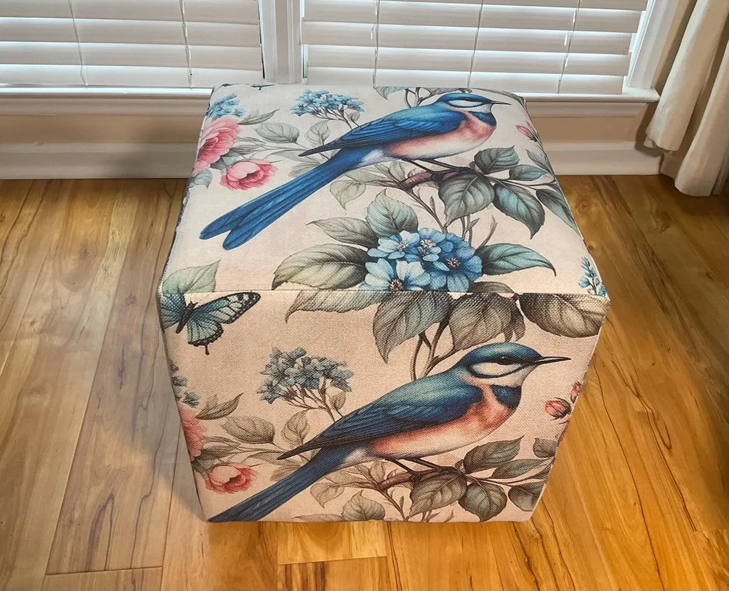 Ottoman Cube with Bird design 17x17x17