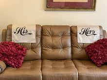 Cargar imagen en el visor de la galería, Headrest Covers Set for Furniture with Imprint, &quot;His &amp; Hers&quot; Inspirational Words.

