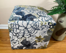 Load image into Gallery viewer, Ottoman Cube with Blue Flower design 17x17x17
